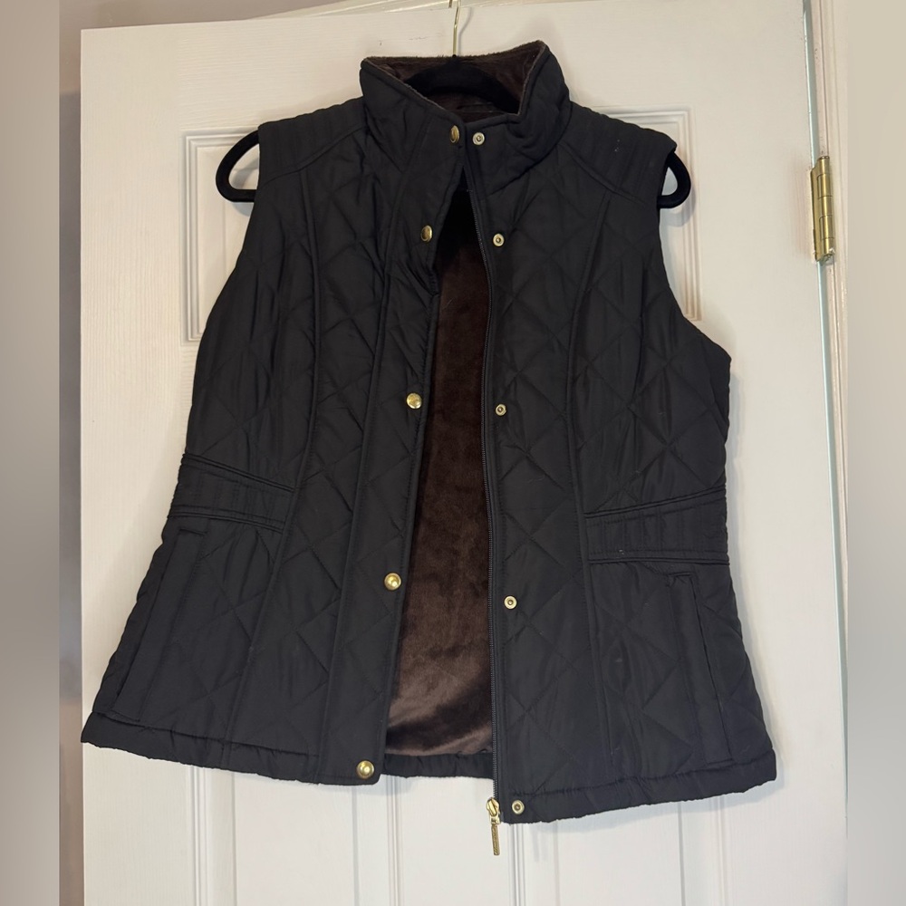 Black Quilted Vest with Gold Hardware – Size M
